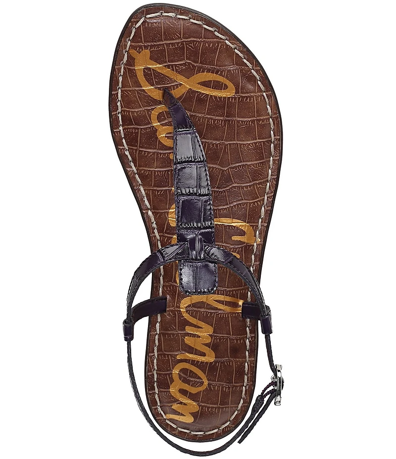 Sam Edelman Gigi Crocodile Leather T-Strap Flat Sandals