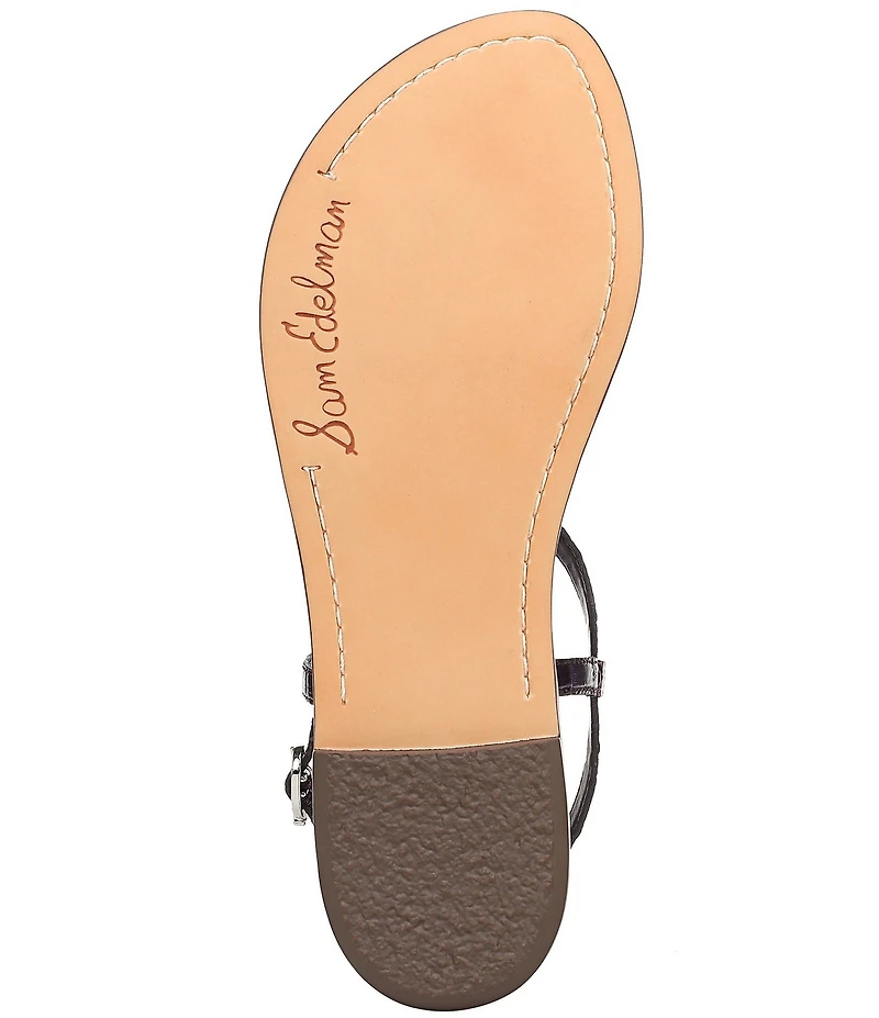 Sam Edelman Gigi Crocodile Leather T-Strap Flat Sandals