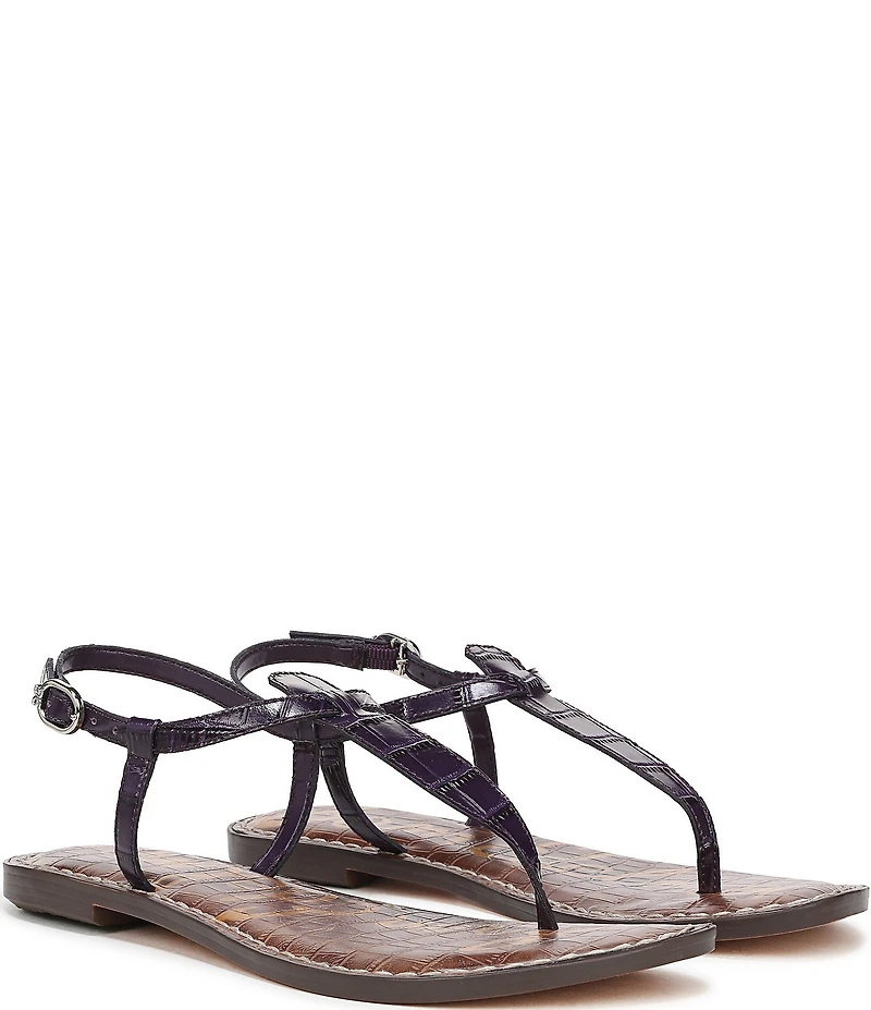 Sam Edelman Gigi Crocodile Leather T-Strap Flat Sandals