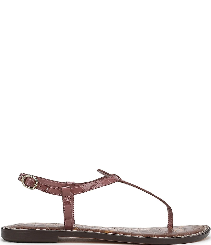 Sam Edelman Gigi Crocodile Leather T-Strap Flat Sandals