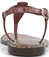 Sam Edelman Gigi Crocodile Leather T-Strap Flat Sandals