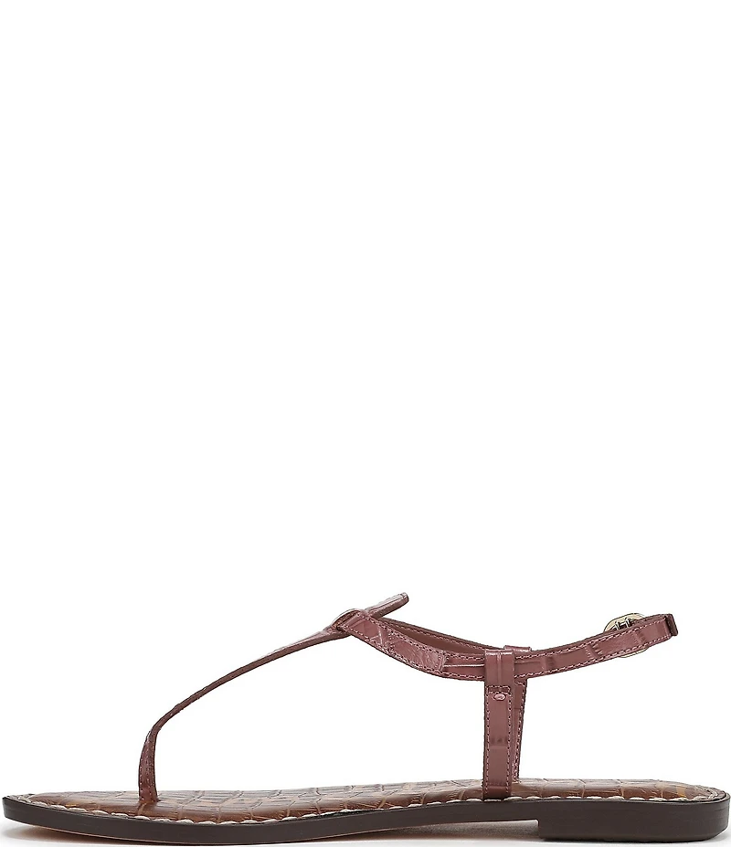 Sam Edelman Gigi Crocodile Leather T-Strap Flat Sandals