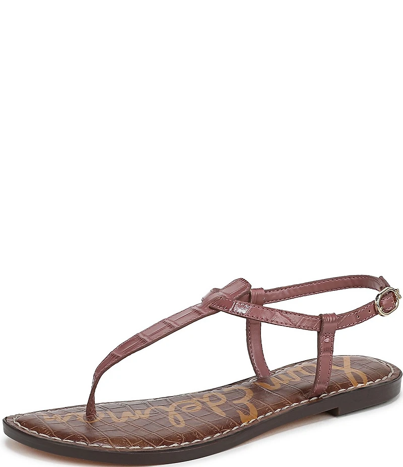 Sam Edelman Gigi Crocodile Leather T-Strap Flat Sandals