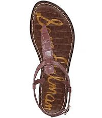 Sam Edelman Gigi Crocodile Leather T-Strap Flat Sandals