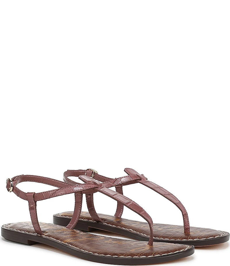 Sam Edelman Gigi Crocodile Leather T-Strap Flat Sandals