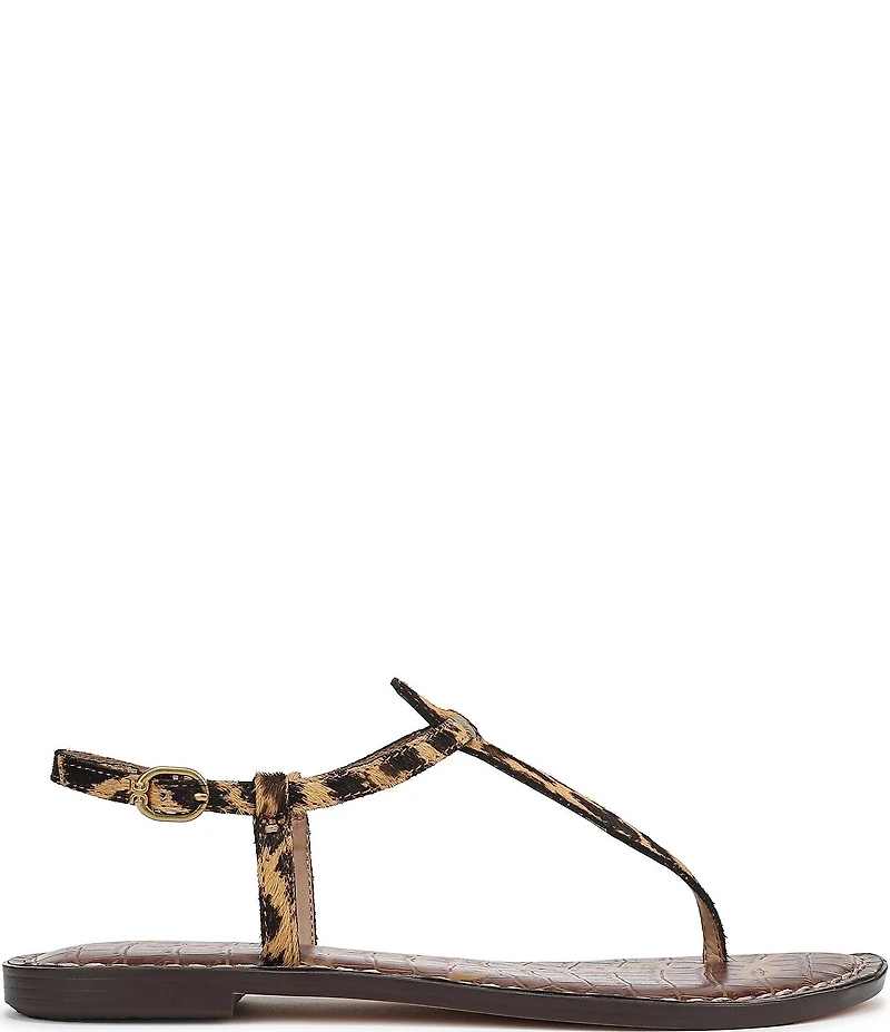 Sam Edelman Gigi Leopard Print Calf Hair T-Strap Flat Sandals