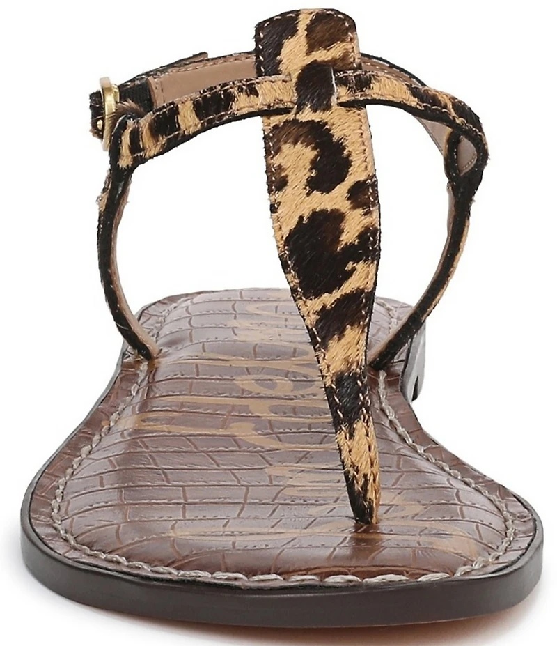 Sam Edelman Gigi Leopard Print Calf Hair T-Strap Flat Sandals