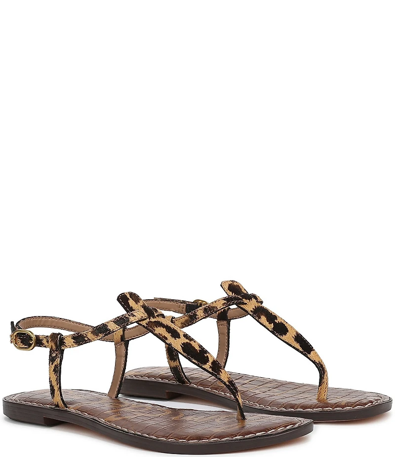 Sam Edelman Gigi Leopard Print Calf Hair T-Strap Flat Sandals