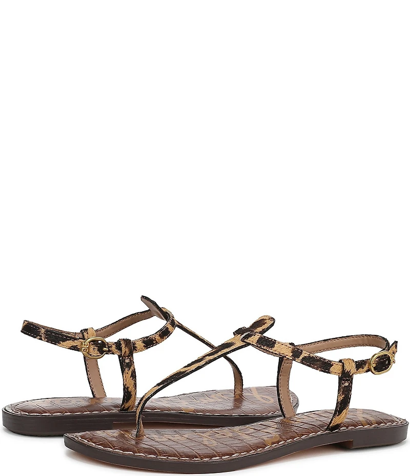 Sam Edelman Gigi Leopard Print Calf Hair T-Strap Flat Sandals