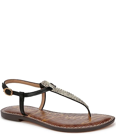 Sam Edelman Gigi Snake Print Leather T-Strap Flat Sandals
