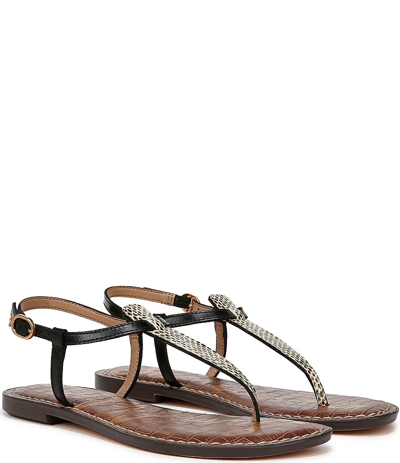Sam Edelman Gigi Snake Print Leather T-Strap Flat Sandals