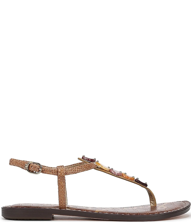 Sam Edelman Gigi Raffia Stone Ornamented T-Strap Flat Sandals