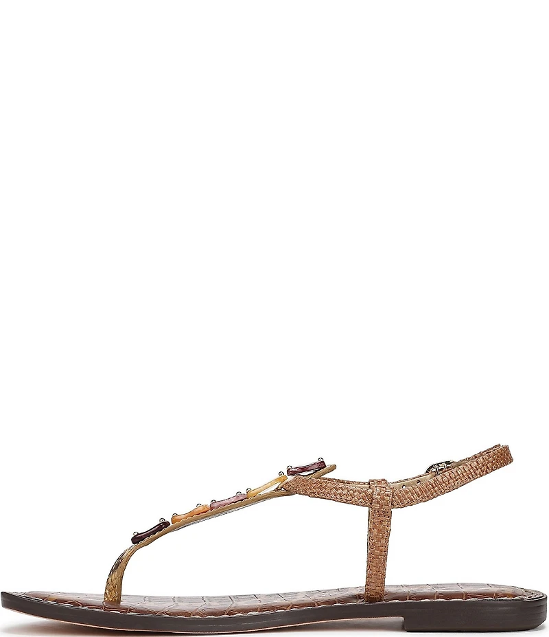 Sam Edelman Gigi Raffia Stone Ornamented T-Strap Flat Sandals