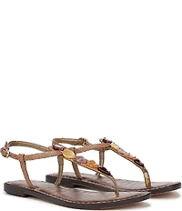 Sam Edelman Gigi Raffia Stone Ornamented T-Strap Flat Sandals