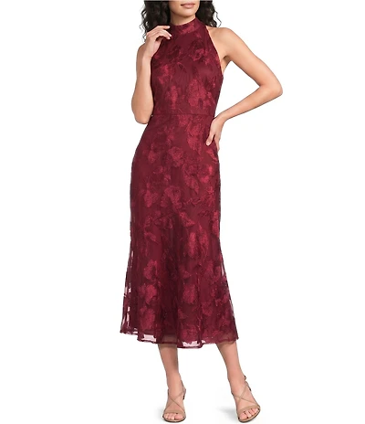 Sam Edelman Halter Embroidered Sleeveless Midi Dress