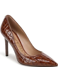 Sam Edelman Hazel Crocodile Print Patent Leather Pointed Toe Pumps