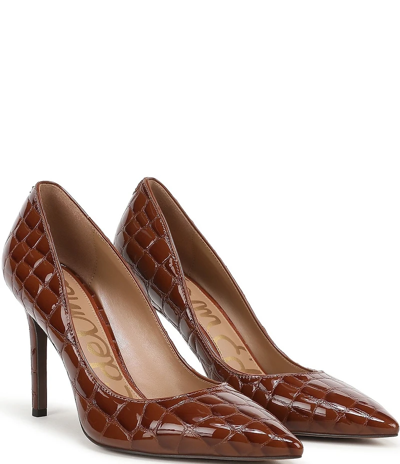 Sam Edelman Hazel Crocodile Print Patent Leather Pointed Toe Pumps