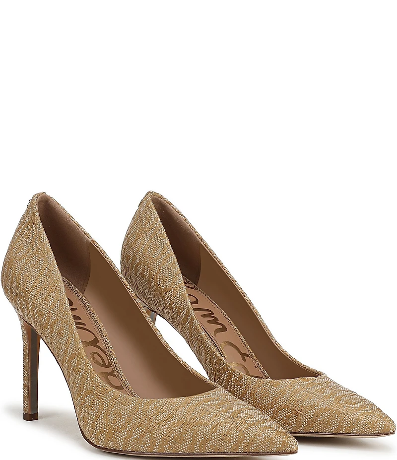 Sam Edelman Hazel Double Weave Raffia Logo Pointed Toe Pumps