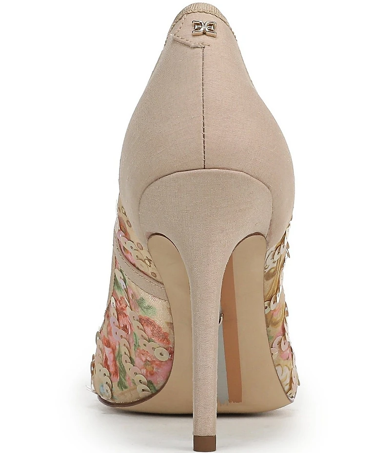 Sam Edelman Hazel Floral Print Sequined Pointed Toe Stiletto Pumps