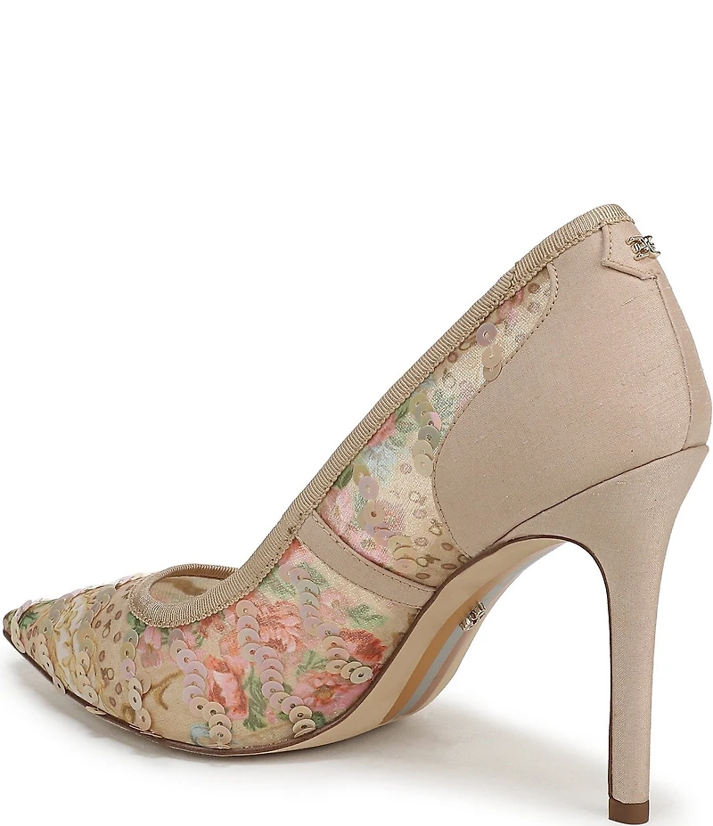 Sam Edelman Hazel Floral Print Sequined Pointed Toe Stiletto Pumps