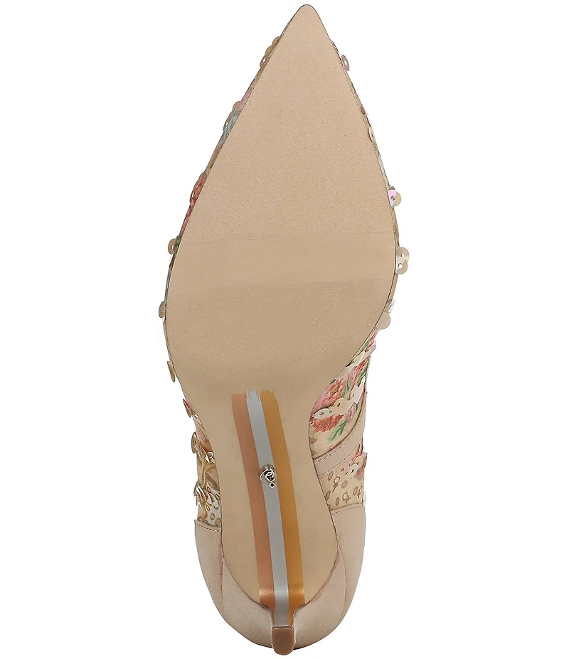 Sam Edelman Hazel Floral Print Sequined Pointed Toe Stiletto Pumps