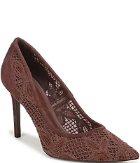 Sam Edelman Hazel Woven Floral Lace and Suede Pointed Toe Pumps