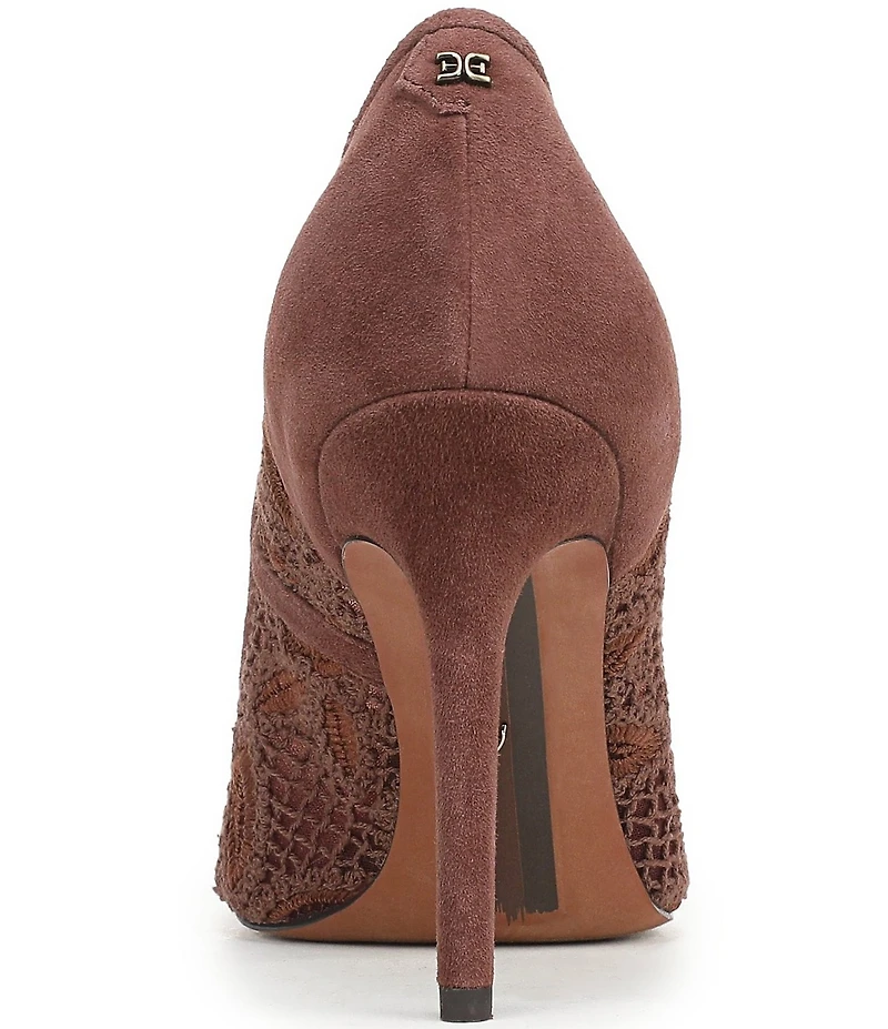 Sam Edelman Hazel Woven Floral Lace and Suede Pointed Toe Pumps