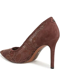 Sam Edelman Hazel Woven Floral Lace and Suede Pointed Toe Pumps