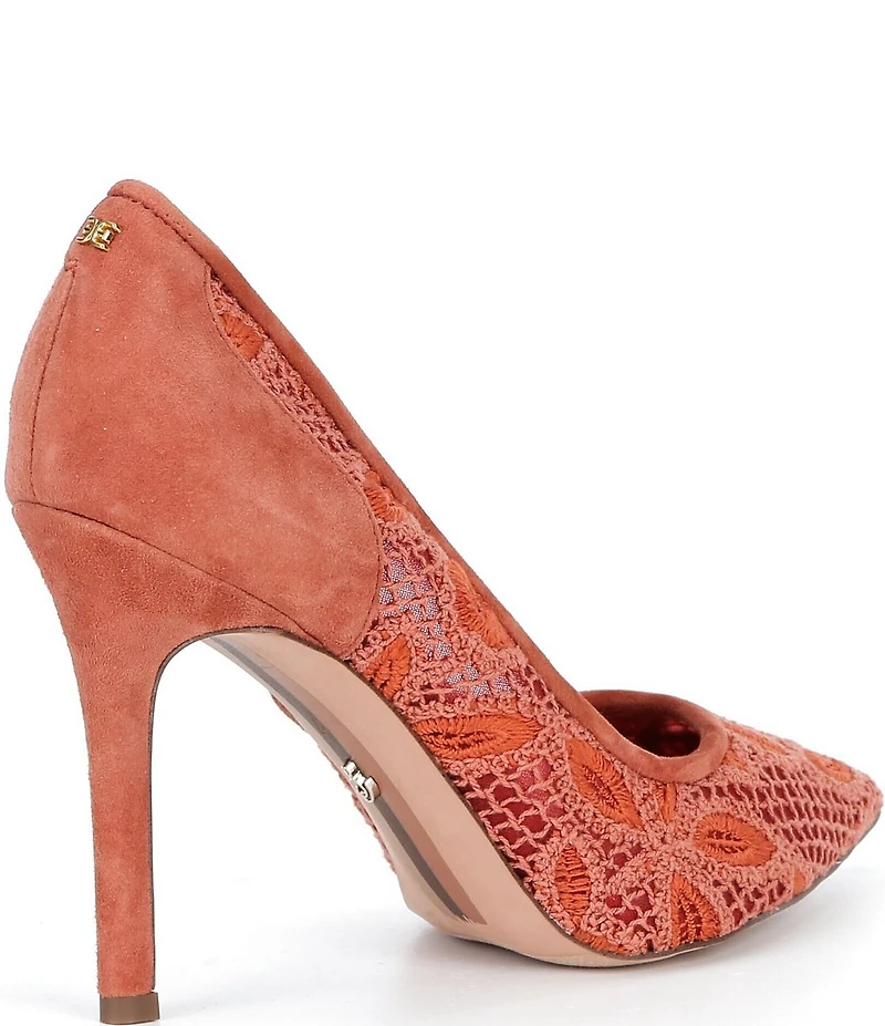 Sam Edelman Hazel Woven Floral Lace and Suede Pointed Toe Pumps