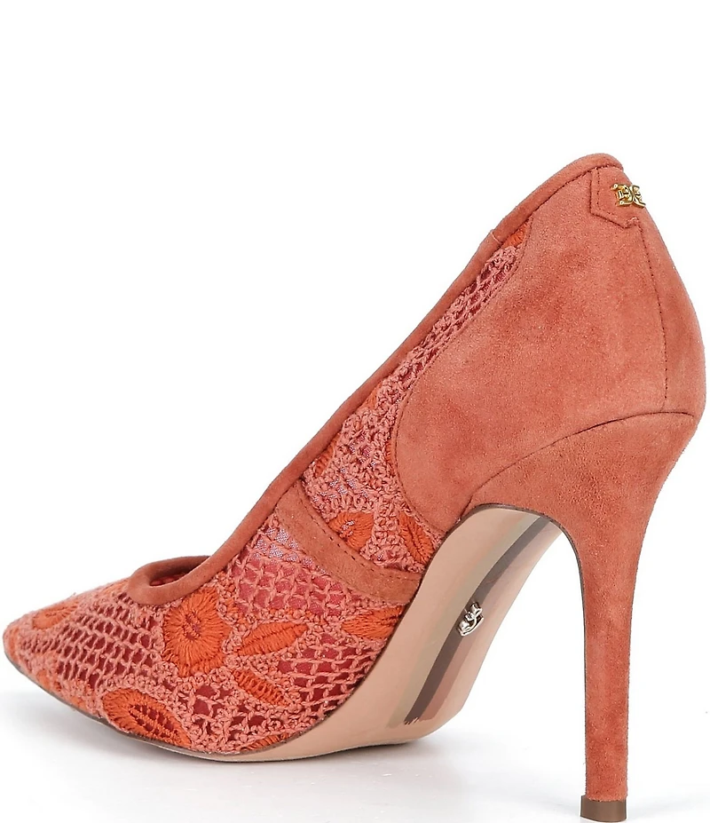 Sam Edelman Hazel Woven Floral Lace and Suede Pointed Toe Pumps