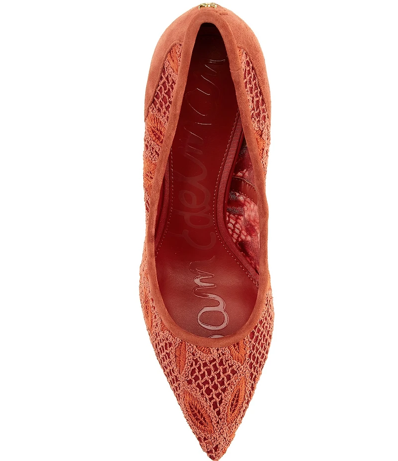 Sam Edelman Hazel Woven Floral Lace and Suede Pointed Toe Pumps