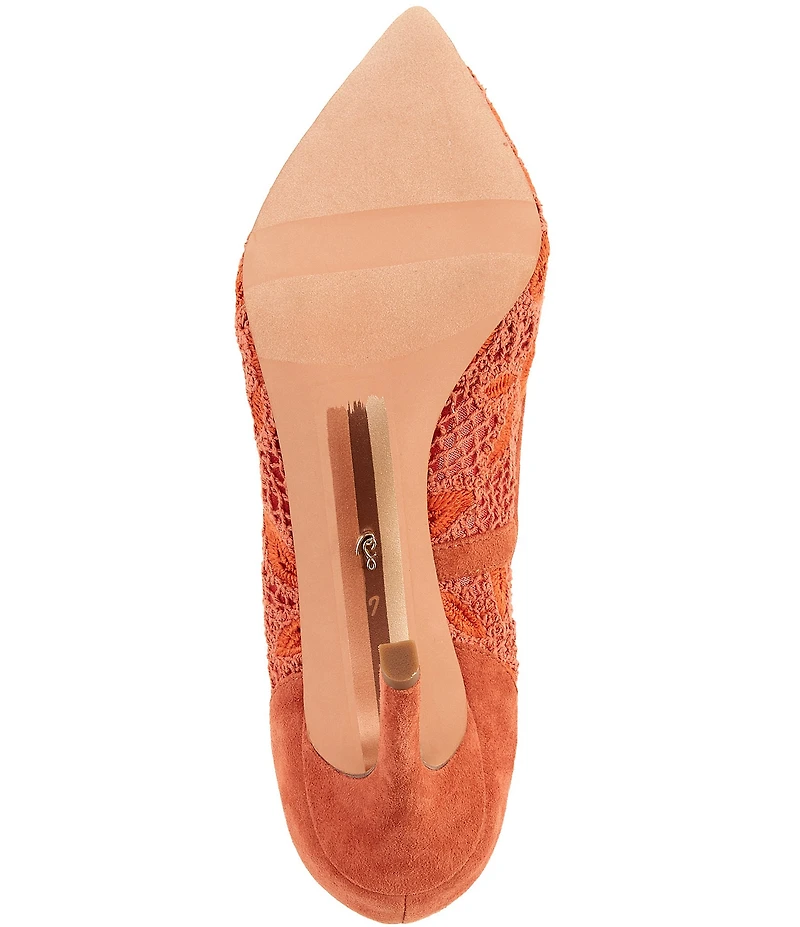 Sam Edelman Hazel Woven Floral Lace and Suede Pointed Toe Pumps