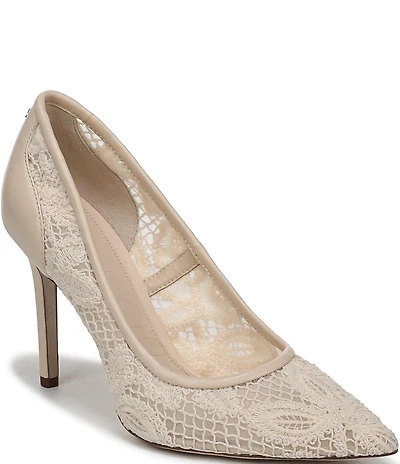 Sam Edelman Hazel Woven Floral Lace and Leather Pointed Toe Pumps