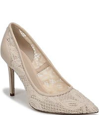 Sam Edelman Hazel Woven Floral Lace and Leather Pointed Toe Pumps