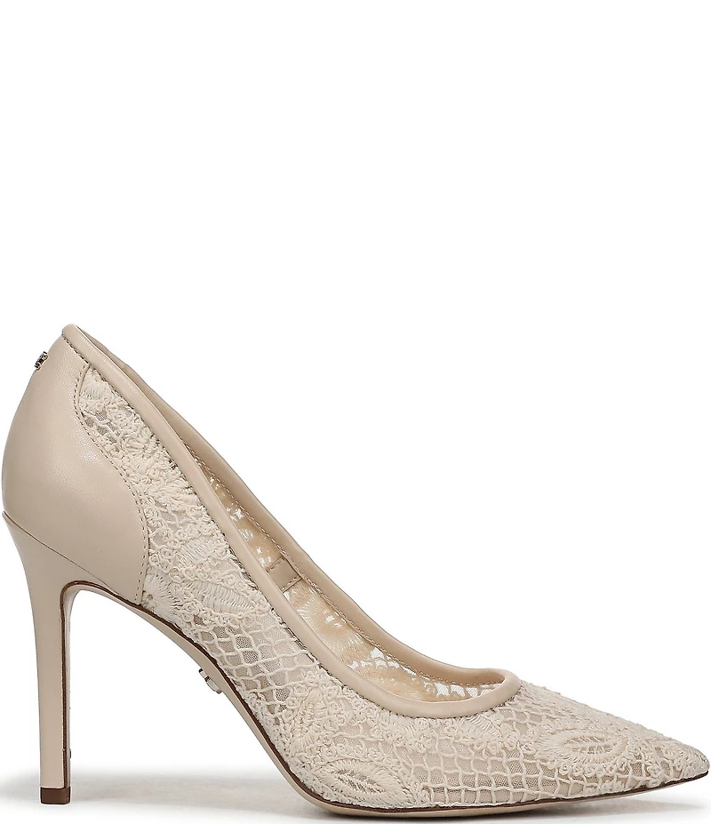 Sam Edelman Hazel Woven Floral Lace and Leather Pointed Toe Pumps