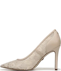 Sam Edelman Hazel Woven Floral Lace and Leather Pointed Toe Pumps