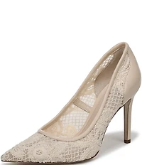 Sam Edelman Hazel Woven Floral Lace and Leather Pointed Toe Pumps