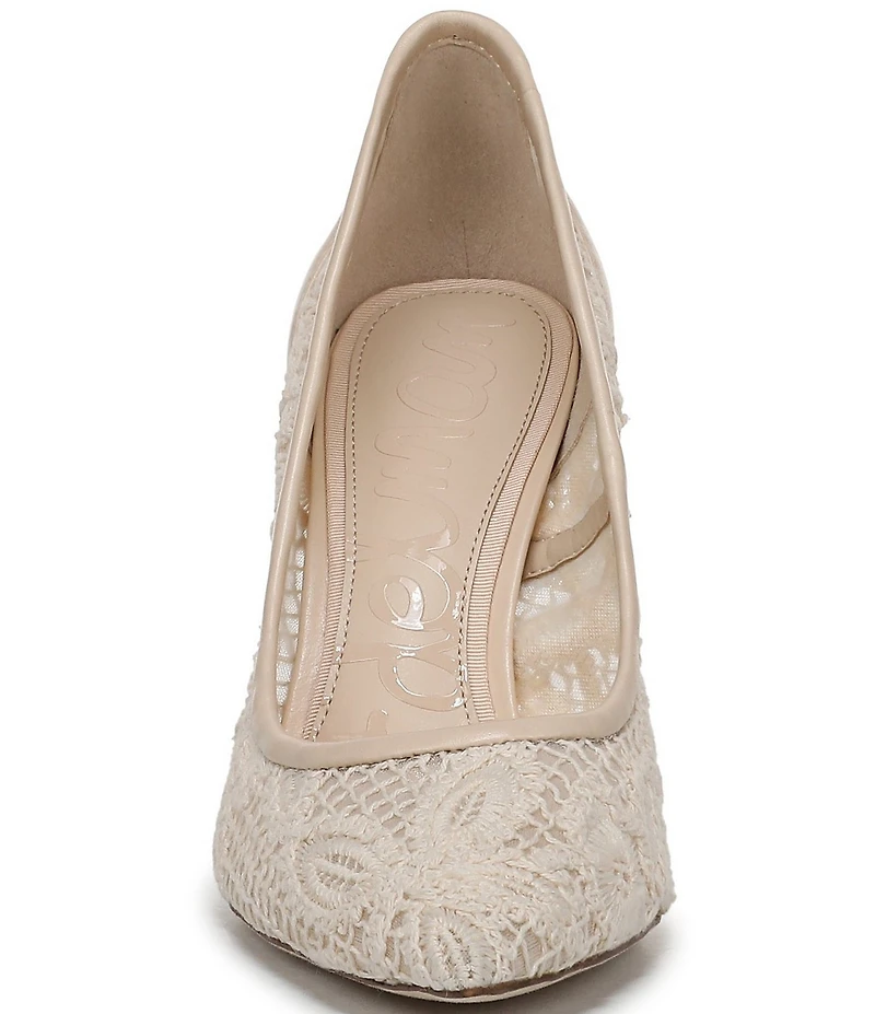 Sam Edelman Hazel Woven Floral Lace and Leather Pointed Toe Pumps