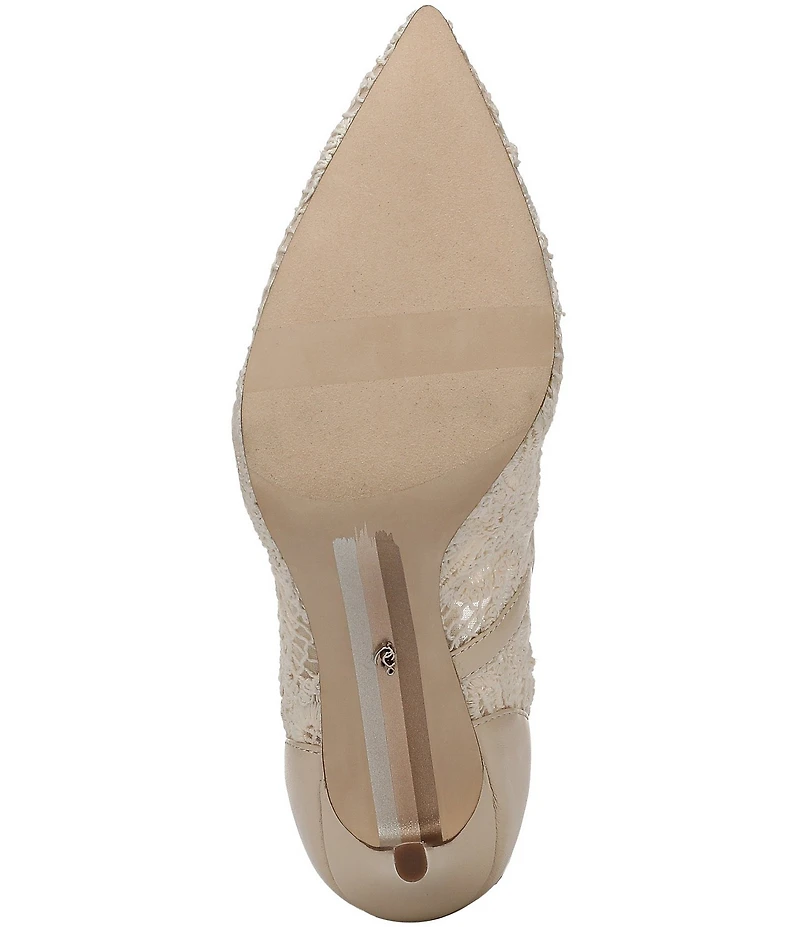 Sam Edelman Hazel Woven Floral Lace and Leather Pointed Toe Pumps