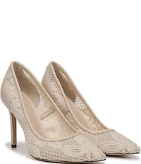 Sam Edelman Hazel Woven Floral Lace and Leather Pointed Toe Pumps