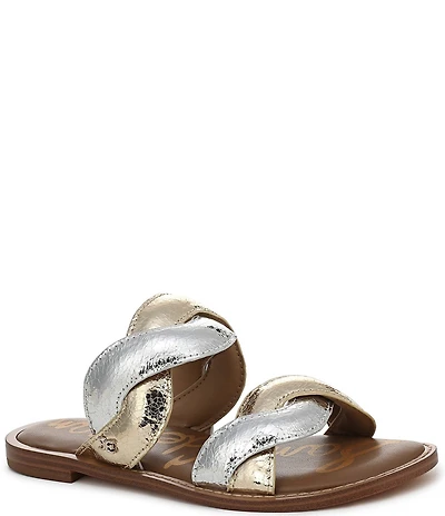 Sam Edelman Hellen Metallic Crackle Twist Double Banded Slide Sandals