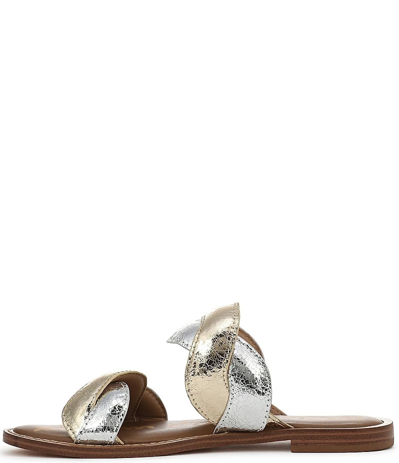 Sam Edelman Hellen Metallic Crackle Twist Double Banded Slide Sandals