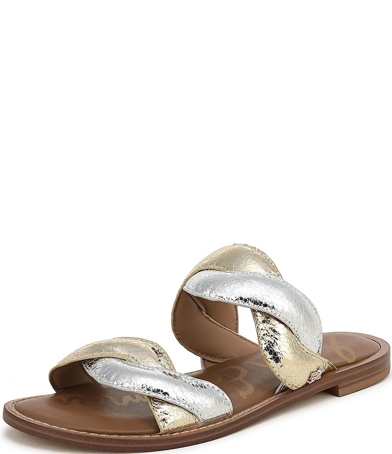 Sam Edelman Hellen Metallic Crackle Twist Double Banded Slide Sandals