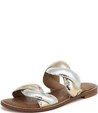 Sam Edelman Hellen Metallic Crackle Twist Double Banded Slide Sandals