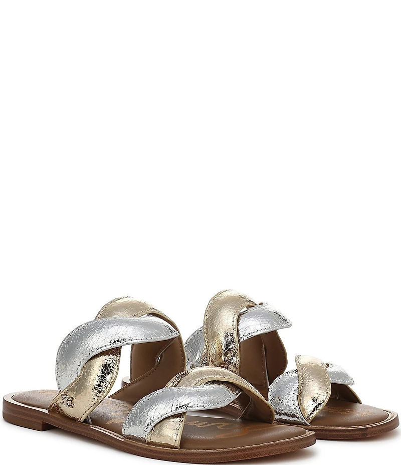 Sam Edelman Hellen Metallic Crackle Twist Double Banded Slide Sandals