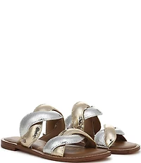 Sam Edelman Hellen Metallic Crackle Twist Double Banded Slide Sandals