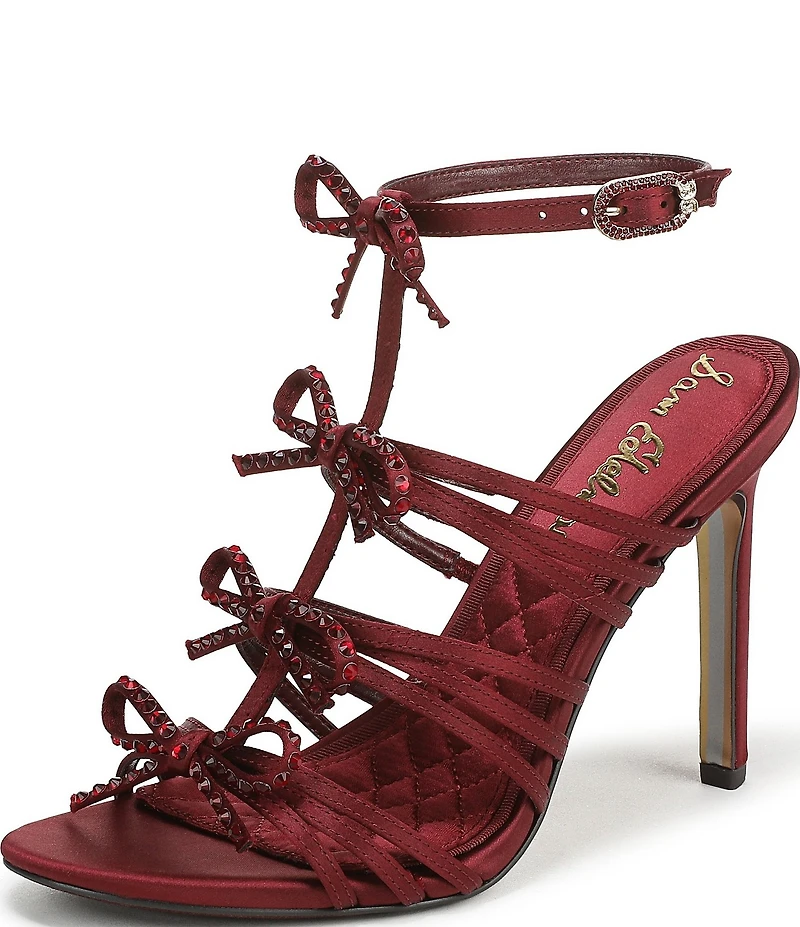Sam Edelman Iman Strappy Satin Rhinestone Bows Ankle Strap Pumps