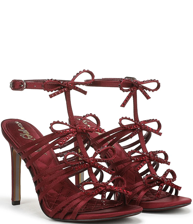 Sam Edelman Iman Strappy Satin Rhinestone Bows Ankle Strap Pumps