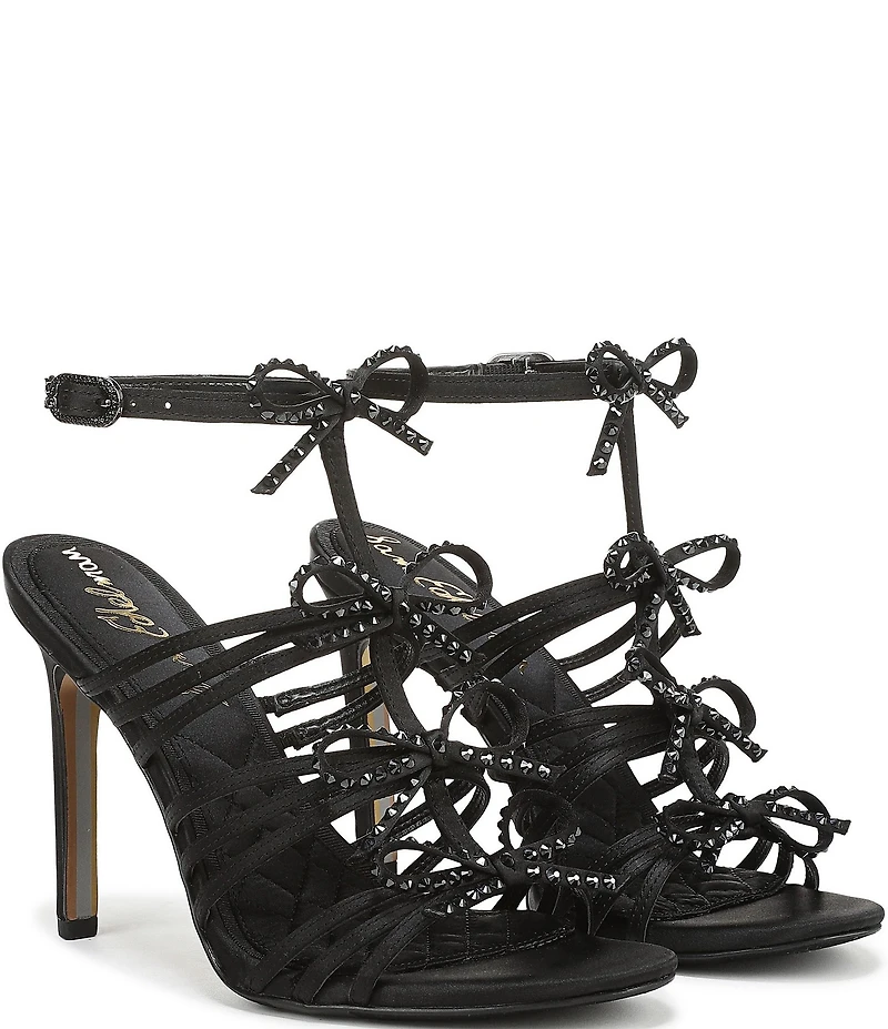 Sam Edelman Iman Strappy Satin Rhinestone Bows Ankle Strap Pumps