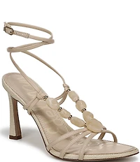 Sam Edelman Imani Stone Embellished Leather Ankle Wrap Woven Dress Sandals